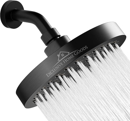 Heatsistence Rainfall Shower Head - 6" High Pressure Shower Heads 2.5 GPM Matte Black Shower Head with Anti-Clog 90 Rubber Jets - 360° Rotation Adjustable Shower Head - Rustproof Bathroom Shower Head