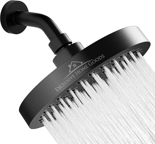 Heatsistence Rainfall Shower Head - 6" High Pressure Shower Heads 2.5 GPM Matte Black Shower Head with Anti-Clog 90 Rubber Jets - 360° Rotation Adjustable Shower Head - Rustproof Bathroom Shower Head