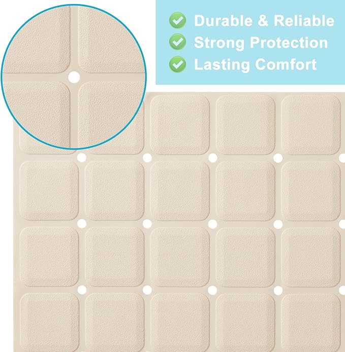 Non-Slip Bath Mat for Tub & Shower：Silicone Foldable Bathtub Mat with Strong Suction Cups, Quick Drain Holes, Machine Washable Extra Large Bathroom Mats 35.8" x 17.7", Beige