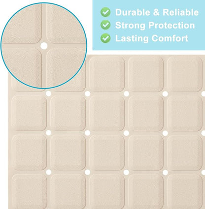 Non-Slip Bath Mat for Tub & Shower：Silicone Foldable Bathtub Mat with Strong Suction Cups, Quick Drain Holes, Machine Washable Extra Large Bathroom Mats 35.8" x 17.7", Beige