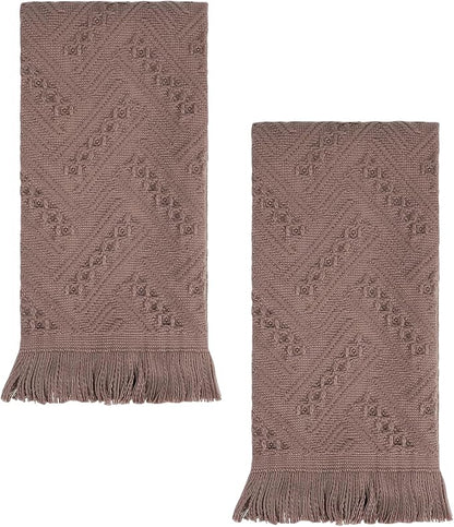 YoulerTex Luxury Decorative Hand Towels Bathroom: 2 Packs 14X30 100% Cotton Turkish Absorbent Soft Face Towel Set for Boho Bathroom Decor Kitchen Hotel Spa Farmhouse Guest Tea Gift (Brown, 14"x30")