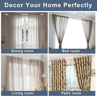 Double Curtain Rod 48 to 84 inch, Adjustable 1 inch Double Drapery Rod Rods for Windows and Doors with Ball Round Finials and Premium Aluminum Brackets Set(48-84",Matte White)
