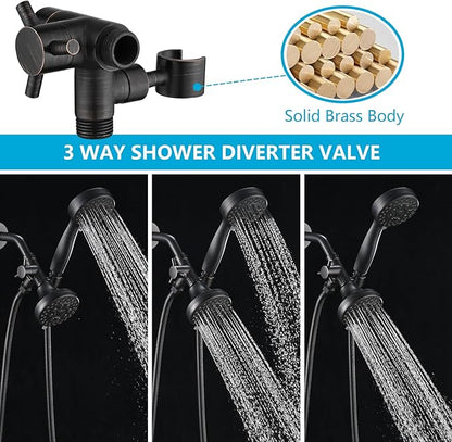 PDPBath Solid Brass 3 Way Shower Arm Diverter Valve with Handheld Holder for Dual Shower Heads with G1/2 Universal Connection - Oil Rubbed Bronze