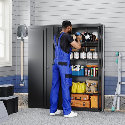 Yizosh Metal Garage Storage Cabinet with 2 Doors and 4 Adjustable Shelves - 71" Steel Lockable File Cabinet,Locking Tool Cabinets for Office,Home,Garage,School,Gym