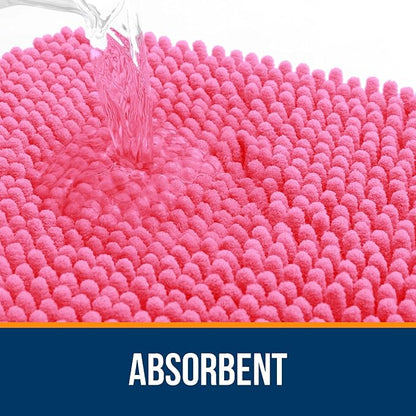 OLANLY Bathroom Rugs 47x24, Extra Soft Absorbent Chenille Bath Rugs, Rubber Backing Quick Dry, Machine Washable Bath Mats for Bathroom Floor, Tub and Shower, Home Decor Accessories, Hot Pink