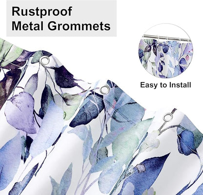 Colorful Star Green Eucalyptus Waterproof Shower Curtain Set with Hooks, Minimalist Watercolor Floral Print Bathroom Décor, Plant Leaves Washable Fabric Shower Curtain, 36 x 72 Inch