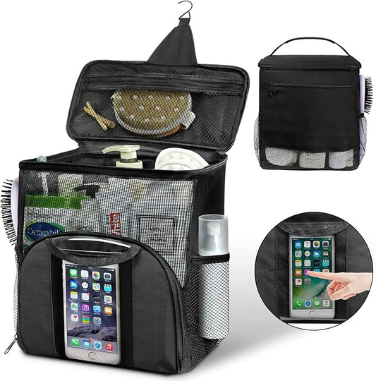 Attmu Mesh Shower Caddy Portable Dorm Tote Bag, Quick Dry Hanging Toiletry Bag, Large Capacity Shower Bag for College Dorm Room Essentials for Boys and Girls for Bath Camping (Black)