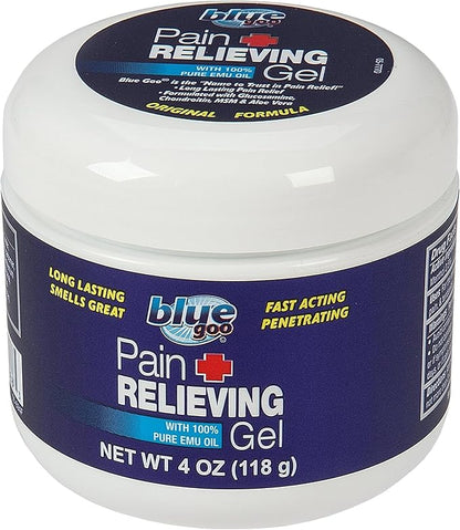 Blue Goo Pain Relieving Gel – Relief for Back, Neck, Muscle and Joint Pain, Fast-Acting Cooling and Soothing Relief with 100% Pure Emu Oil, 4 oz (1 Pack)