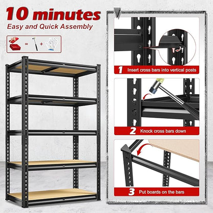REIBII Storage Shelves 5 Tier Garage Shelving Heavy Duty Metal Shelving 2020LBS Adjustable Metal Shelf 59.8" H Pantry Shelf for Garage Pantry Closet Kitchen Basement 28" W x 12" D x 59.8" H, 2 Pack