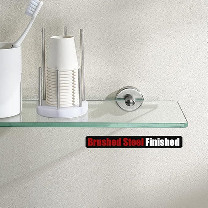 JQK Bathroom Glass Shelf Brushed Steel, Tempered Glass Shower Storage 16 by 5 inches, 304 Stainless Steel Brushed Wall Mount 2 Pack, TGS101L16-BN-P2