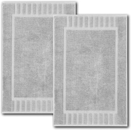 White Classic Luxury Bath Mat Floor Towel Set - Absorbent Cotton Hotel Spa Shower/Bathtub Mats [Not a Bathroom Rug] 22"x34" | 2 Pack | Dolphin Grey