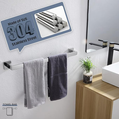 KOKOSIRI 24-Inch Towel Bar, Bathroom Kitchen Towel Holder, Wall Mounted SUS304 Stainless Steel Towel Rack 2 Pack, Polished Chrome, B4003CH-L24-P2
