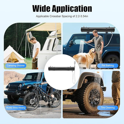 7.93 Gallon Pressurized Water Tank For Camping Shower, Portable Roof Rack Shower for Camping, Road Shower with A Large Water Tank, A Shower and 5.58 Foot Hose, Sun's Rays to Heat, Storage Bag