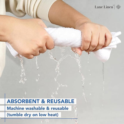 LANE LINEN 12 PC Wash Cloths Bathroom Set -100% Cotton Highly Absorbent Washcloths Bulk, Premium Spa & Hotel Quality Wash Clothes -White