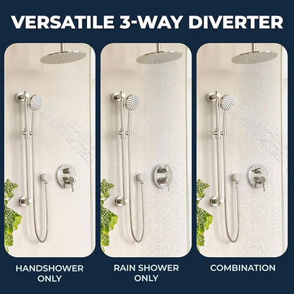 HammerHead Showers Solid Metal Two-Handle Shower Valve and Trim Kit, Volume and Temperature Control with Integrated Diverter, Pressure Balance Rough-In Valve Included, Brushed Gold
