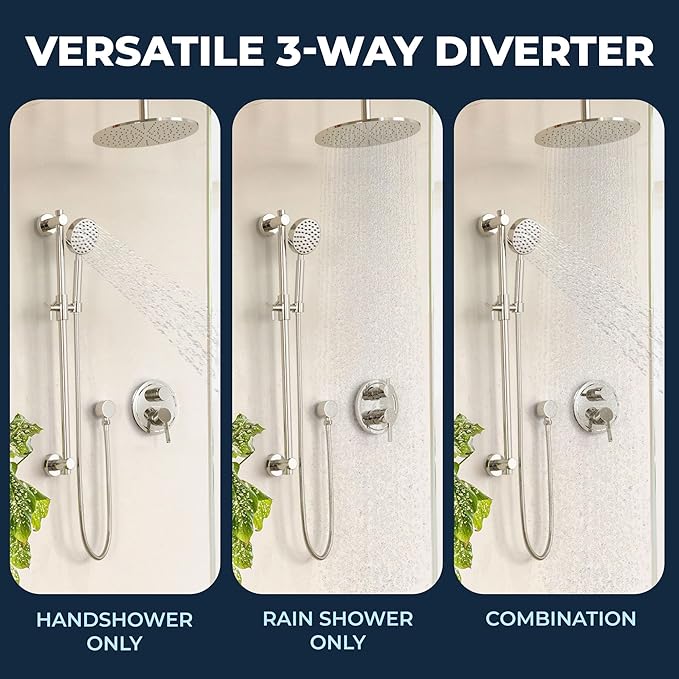 HammerHead Showers Solid Metal Shower Valve and Trim Kit, Two-Handle Volume and Temperature Control with Integrated Diverter, Pressure Balance Rough-In Valve Included, Chrome