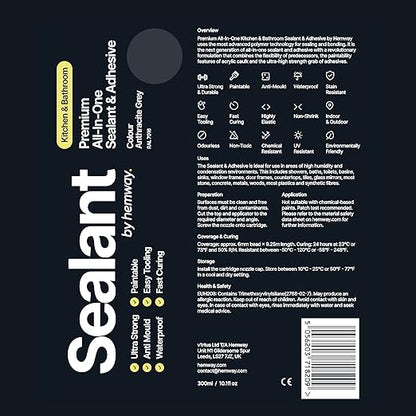 Anthracite Gray Kitchen & Bathroom Sealant & Adhesive Hybrid Polymer | Superior to Silicone Caulk Sealant | Waterproof, Odorless, Paintable | Ideal for Around Bathtub, Shower, Kitchen - 300ml 3 Pack