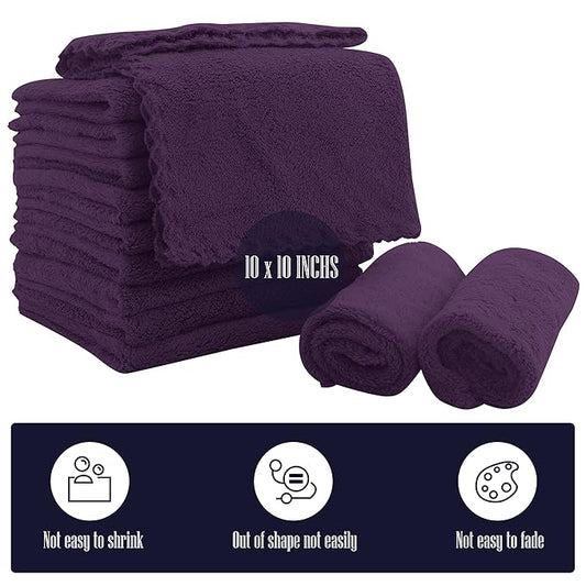 16 Pack Baby Washcloths - Luxury Coral Fleece - Extra Absorbent and Soft Wash Clothes for Newborns, Infants and Toddlers - Suitable for Sensitive Skin and New Born - Baby Shower - Plum, 10x10 Inch