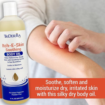 Itch-E-Skin Soothing and Moisturizing Body Oil with Sea Buckthorn Oil, Rose Hip Oil, Oat Oil to Relieve Itchy Skin, Non-Greasy Dry Body Oil, 12 ounces