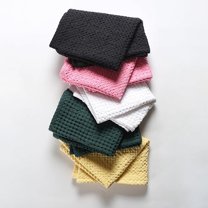 Native Fab 4-Pack Premium Waffle Kitchen Towels with Hanging Loop 16x26 inches, Soft Absorbent, Cotton Dish Towels for Cleaning Drying Dishes, Yellow