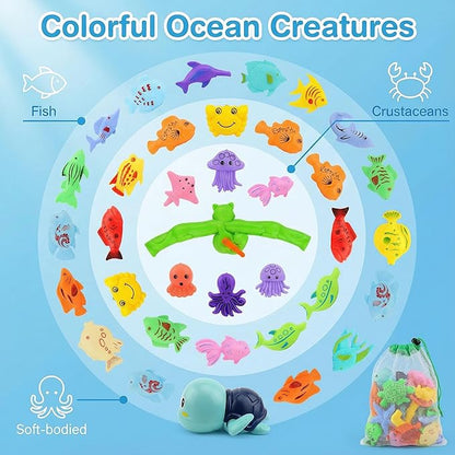Magnetic Fishing Pool Toys Game, Water Table Bathtub Bath Toy - Pole Rod Floating Fish, Birthday Party Gifts for Toddler Age 3 4 5 6 Year Old, Kids Outdoor Toys