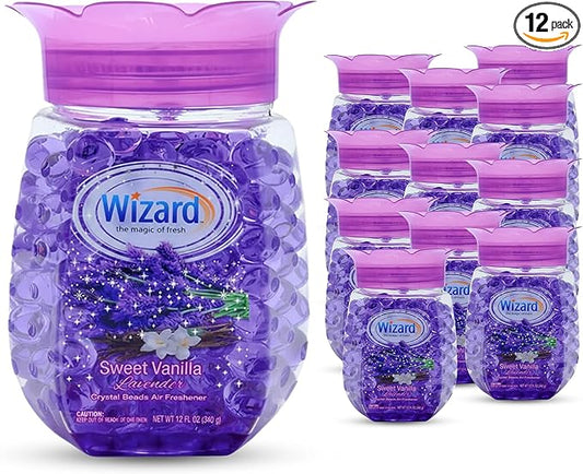 12 WIZARD Odor Eliminator Gel Beads - 12 oz, Air Freshners For Bathroom. Rooms, Per Areas and Car Freshner - Sweet Vanilla Lavender
