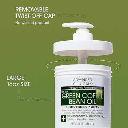 Advanced Clinicals Unscented Collagen Body Cream & Face Moisturizer + Green Coffee Bean Oil Thermo - Firming Body Cream For Women & Men Helps Reduce Appearance Of Cellulite Prone Skin & Dry Skin, 2pc