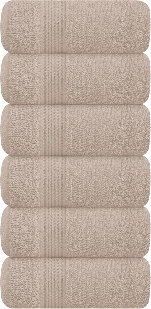 Belizzi Home Ultra Soft Cotton 6 -Piece Hand Towel Set 16x24, Ideal for use in Bathroom, Kitchen, Gym, Spa - Compact, Eco-Friendly, Lightweight - Multi Purpose Hand Towels - Tan