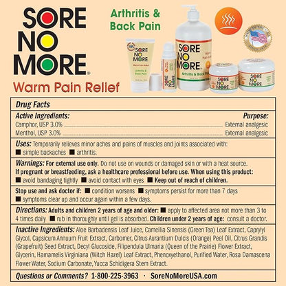 Sore No More Warm Arthritis Pain Relief Cream – Targeted Reliever for Back, Neck, Hands & Feet – Soothing & Fast-Acting Formula for Aches and Pains – Non-Greasy with Orange Aroma – 4 oz