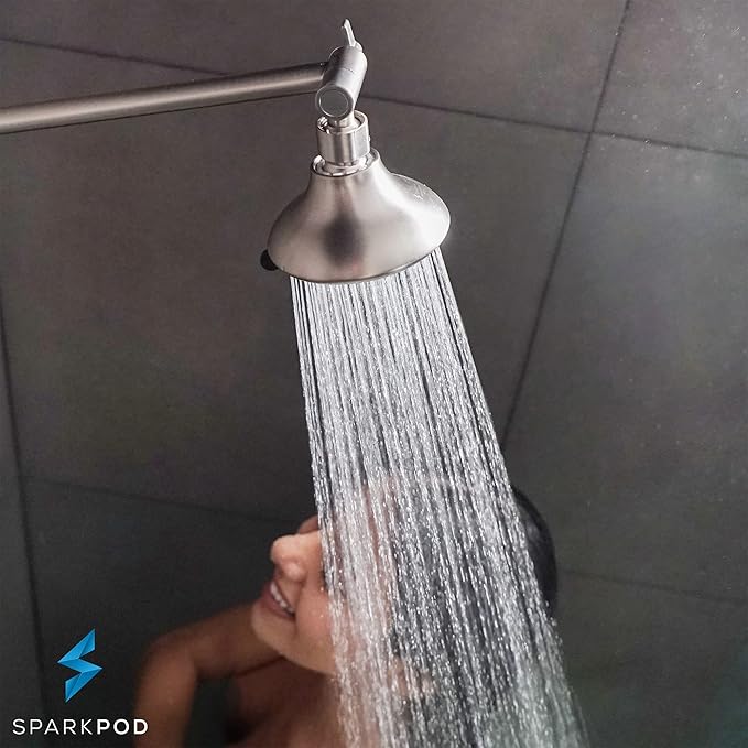SparkPod 11" Solid Brass Shower Head Extension Arm - Flexible Height & Angle Adjustable Shower Arm Extension for Rain Showerheads with Sturdy Lock - Universal Pipe Connection (Elegant Brushed Nickel)