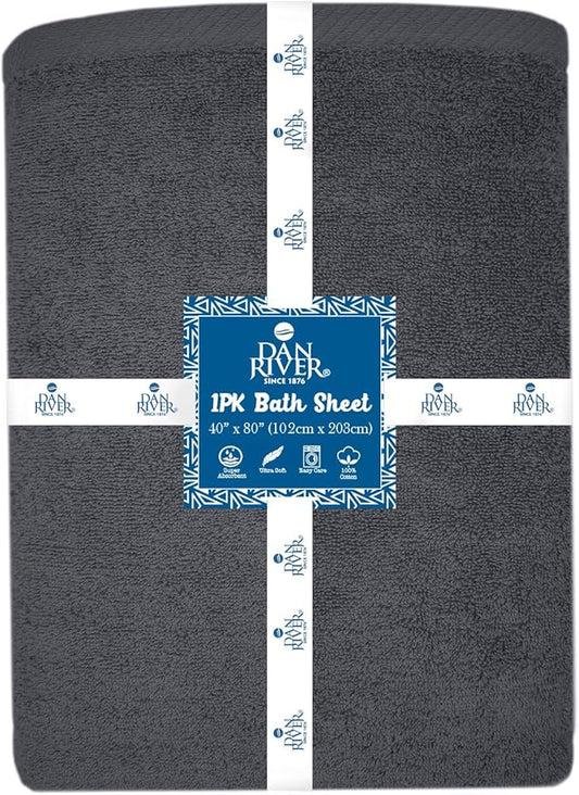 DAN RIVER Pack of 1 Bath Sheet 40x80 Inches, Extra Large Bath Towels Oversized, Absorbent Cotton Towels for Bathroom - Dark Gray