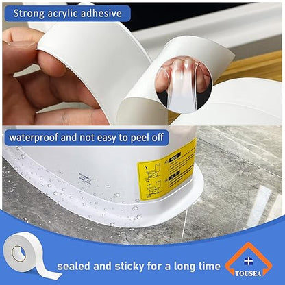 Waterproof Self Adhesive Caulk Tape 1.5" x10.5Ft - White Caulking Strip for Bathroom, Kitchen, Toilet, Bathtub, Sink & Floor Wall Edges (1Roll*White*1.5IN-10.5FT)