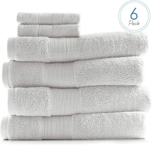 Hearth & Harbor Bath Towels for Bathroom - 100% Ring Spun Cotton Luxury Bathroom Towels - Ultra Soft & Highly Absorbent, Bath Towels Set of 6 - White