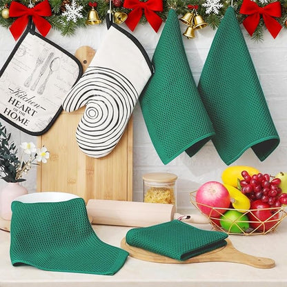 Homaxy 100% Cotton Waffle Weave Kitchen Dish Cloths, Ultra Soft Absorbent Quick Drying Dish Towels, 12 x 12 Inches, 6-Pack, Dark Green