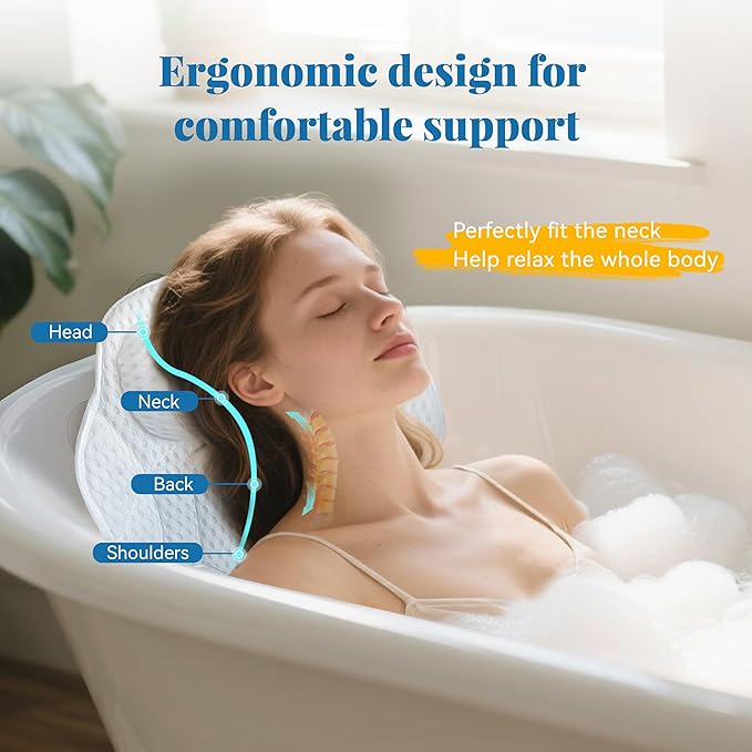 FerdY 47" Bali Acrylic Freestanding Bathtub with Headrest, Gracefully Shaped Freestanding Soaking Bathtub, cUPC Certified, Toe-Tap White Drain & Overflow & Bath Pillow Included