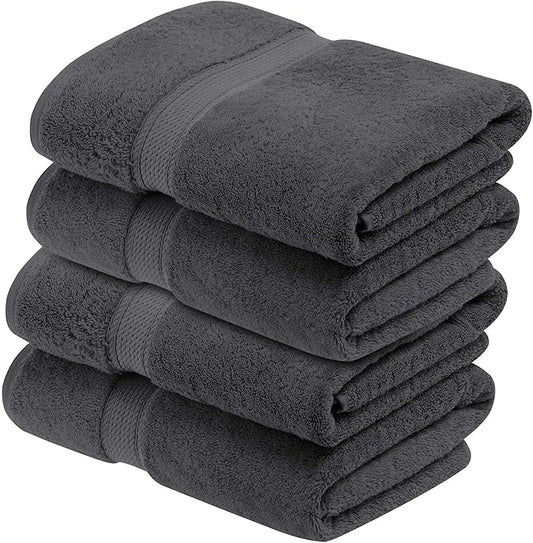 BNM Egyptian Cotton Heavyweight Towels, Ideal For Bathroom, Shower, Spa, 800 GSM Bath Towels, Highly-Absorbent, Luxury Bathroom Essentials, Ultra-Soft Plush Home Basics, Bath Towel Set of 4, Charcoal