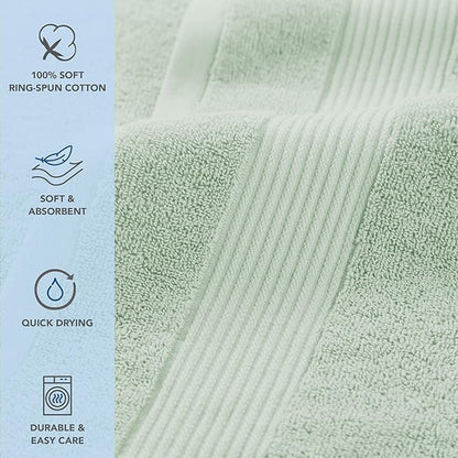 Arkwright Bath Washcloths 12 Pack - (Bulk Case of 60) Super Soft 100% Cotton, 600 GSM Quick Dry & Absorbent, Luxury Face & Body Wash Cloth Towels for Hotels, Spa, and Vacation Rental, Eucalyptus Green