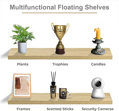 Sorbus Floating Shelves for Wall - 35 Inch Long Bathroom Shelves, Wall Decor for Bedroom, Kitchen, Living Room & Book Storage - Mounted Floating Shelf with Invisible Brackets (Maple Wood, 2 Pack)