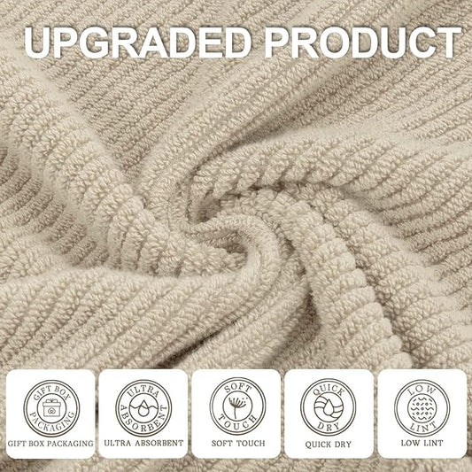 VOOVA & MOVAS Bath Towel Sets - 100% Cotton | Quick Dry | Light Weight | Thick | Soft, Beige Towels Set of 6, 2 Large Bath 30" x 56", 2 Hand 18" x 28", 2 Washcloths 13" x 13", Tan Towel Gift Set