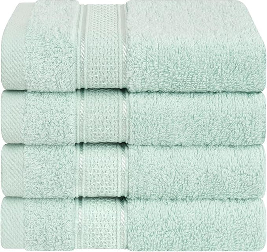 American Soft Linen Salem Washcloth Sets, 4 Piece Luxury 600 GSM 100% Cotton Washcloths for Bathroom, 13x13 inches Washrags Premium Quality Hand Face Towels, Mint