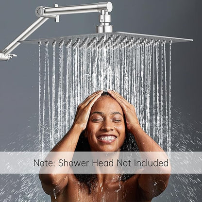 G-Promise 13 Inch Shower Head Extension Arm, Solid Brass Height & Angle Adjustable Extender, Rise or Lower Rainfall and Fixed Shower Head (Brushed Nickel)