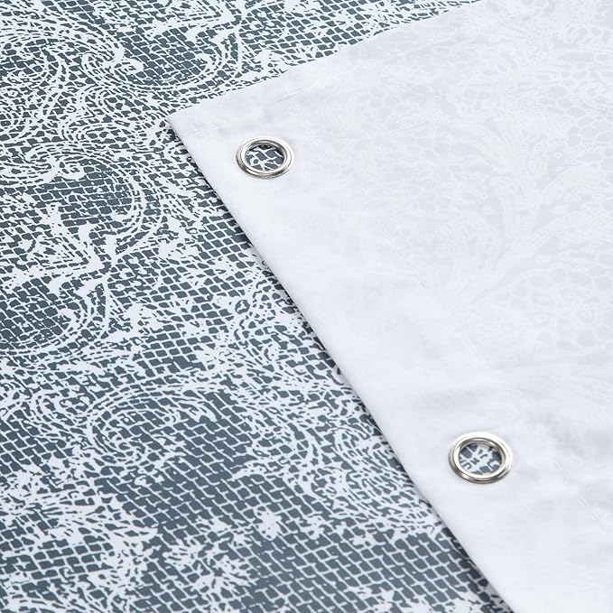 Extra Long Shower Curtain - Chantilly Lace Design, Heavyweight Polyester, Dark Gray to White Ombre, 72" W x 84" H