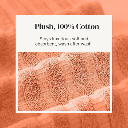 Modern Threads Organic Vines 6-Piece 100% Cotton Towel Set – Yarn Dyed Jacquard & Solid – Includes 2 Bath Towels, 2 Hand Towels, 2 Washcloths – Absorbent, Quick Dry, Soft & Durable – Orange