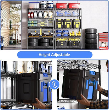 IZEUK 5-Tier Heavy Duty Metal Storage Shelving Unit (Black, 17.7" D x 47.2" W x 72.3" H, 1750 lbs Capacity), Adjustable Steel Wire Rack Shelf Organizer for Garage, Kitchen, Basement, Laundry, Office