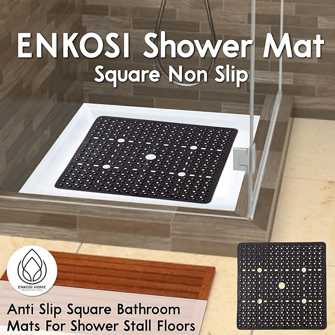 ENKOSI Large Square Shower Mat Non Slip - Bath Mats for Bathroom Non Slip for Shower - Shower Mats for Showers Anti Slip - Shower Grip Mat - Square Bath Mat - Large Shower Mat (Clear Brown 27x27)