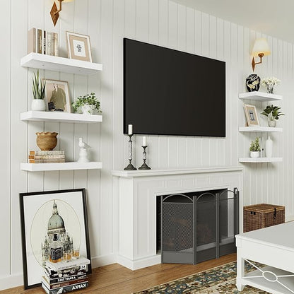 Vivelove 16 inch Floating Shelves for Wall, Bathroom Shelves Over Toilet, Wall Shelf for Bedroom, Living Room, Kitchen, Office Home Decor, Narrow Shelves with Invisible Brackets - Set of 2, White