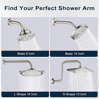 BRIGHT SHOWERS 13 Inch Shower Head Extension Arm with Flange S Shaped High Rise Extender, Long Stainless Steel Rainfall Shower Head Pipe Arm, Brushed Nickel