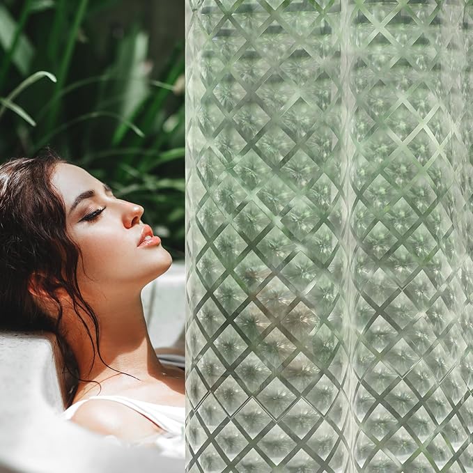 UFRIDAY Clear Shower Curtain Liner 70 x 72 inches, Plastic Waterproof Shower Liner Transparent 3D Water Cube Bath Curtain See Through Shower Curtains Liner Clear with 3 Strong Magnets