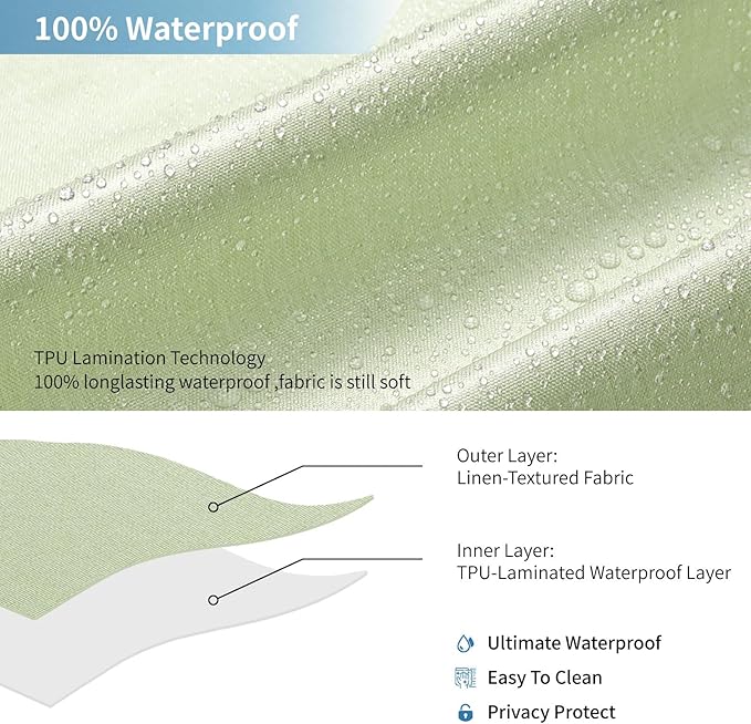 2-in-1 Waterproof Long Fabric Shower Curtain or Liner,Linen Textured,78 Inch Breathable TPU & Washable Bathroom Shower Curtain Set with 12 Plastic Hooks,Modern,72"x78",Green