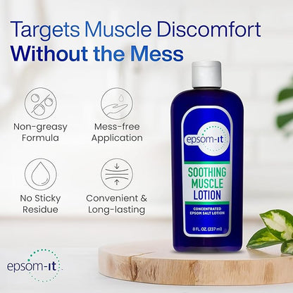 Epsom-It Soothing Muscle Lotion - Epsom Salt Magnesium Sulfate Cream Arnica for Muscle Stiffness, Topical Magnesium Lotion, Providing Comfort for Legs, Knee and Feet, 8.0 oz., 4-Pack